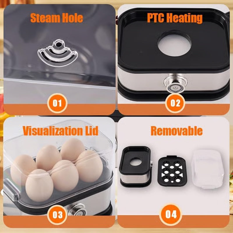 🥚 🍳 Multifunktionaler Eierdampfer mit transparentem Deckel – Kochen, Pochieren oder Omelett, automatische Abschaltung und kompaktes Design ✨