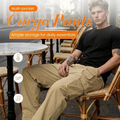 Herren Cargo-Hosen mit mehreren Taschen & Geradem Bein