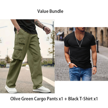 Herren Cargo-Hosen mit mehreren Taschen & Geradem Bein