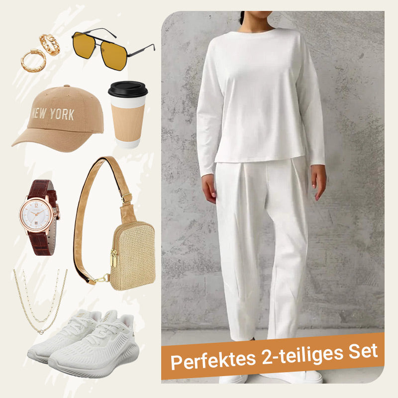 2-teiliges Set mit langärmeligem Oberteil mit Rundhalsausschnitt ＆ Hose