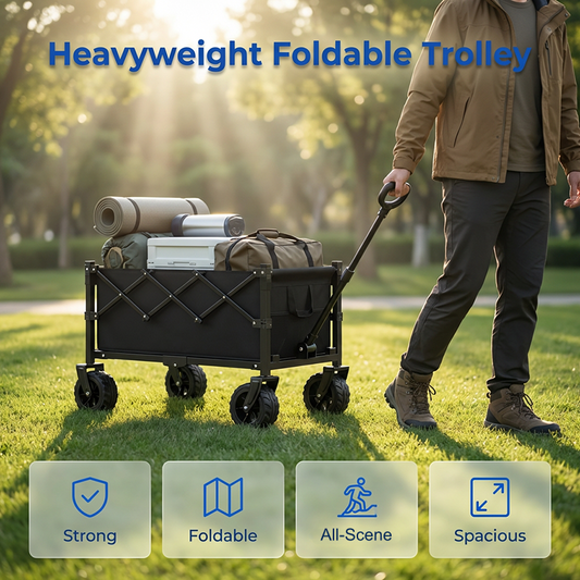 📢  Faltbarer Transportwagen mit Rädern – Robuster Stahlrahmen, 80 kg Traglast, für Strand, Camping & Garten