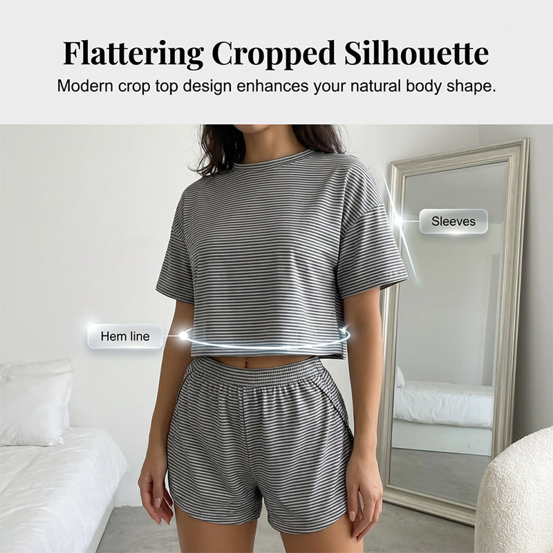 Damen-Loungewear-Set mit Streifen und kurzen Ärmeln