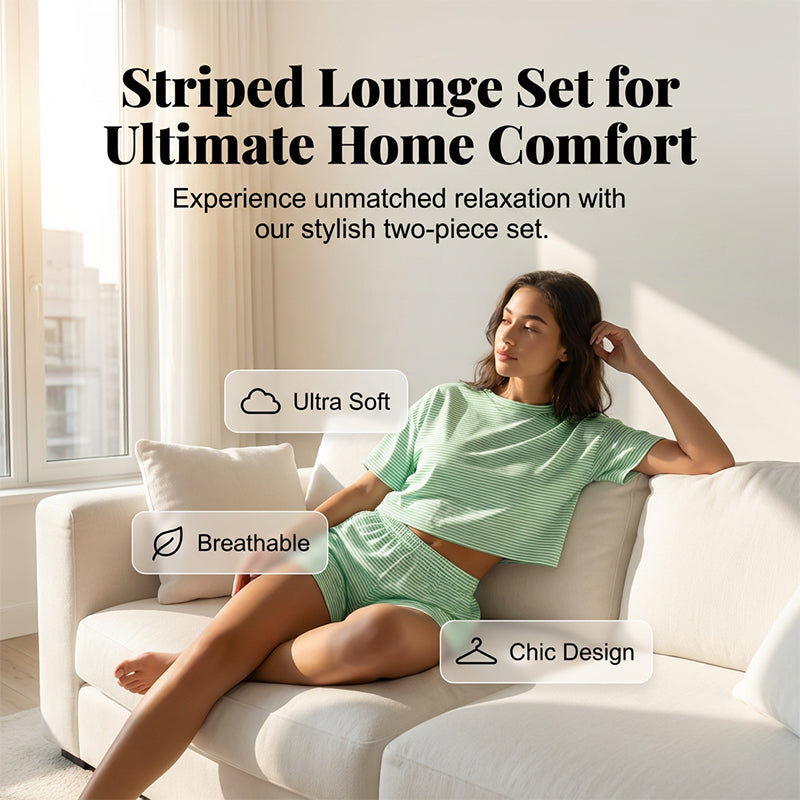 Damen-Loungewear-Set mit Streifen und kurzen Ärmeln