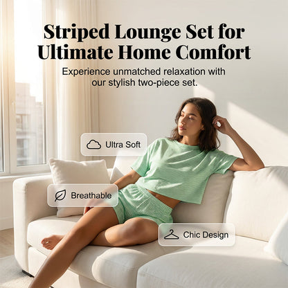 Damen-Loungewear-Set mit Streifen und kurzen Ärmeln