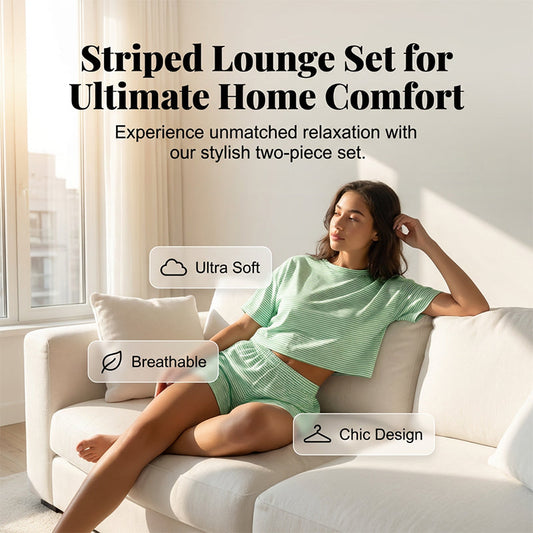 Damen-Loungewear-Set mit Streifen und kurzen Ärmeln