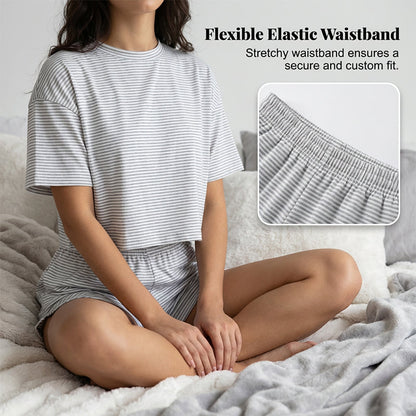 Damen-Loungewear-Set mit Streifen und kurzen Ärmeln