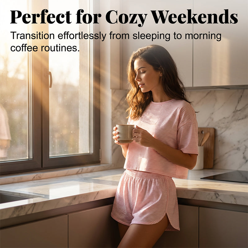 Damen-Loungewear-Set mit Streifen und kurzen Ärmeln