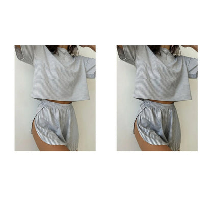 Damen-Loungewear-Set mit Streifen und kurzen Ärmeln
