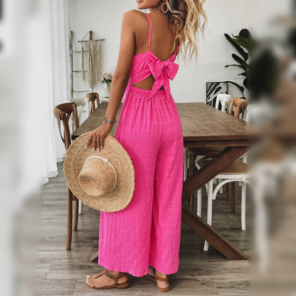 Damen-Jumpsuit mit V-Ausschnitt, weitem Bein und lockerer Passform