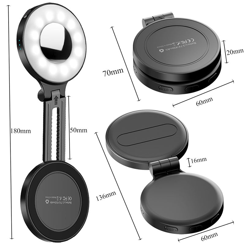 3-in-1 Magnetische Handyleuchte mit integriertem Spiegel