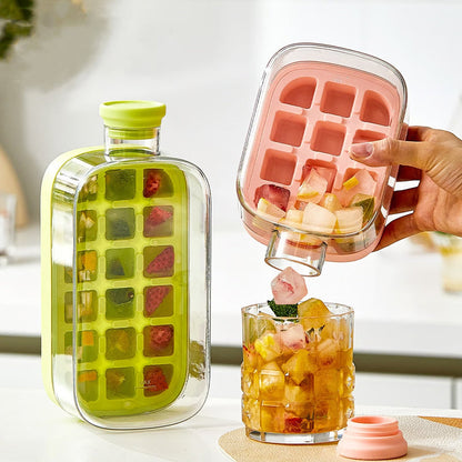 Wasserflasche mit Eiswürfelbehälter zum Drücken