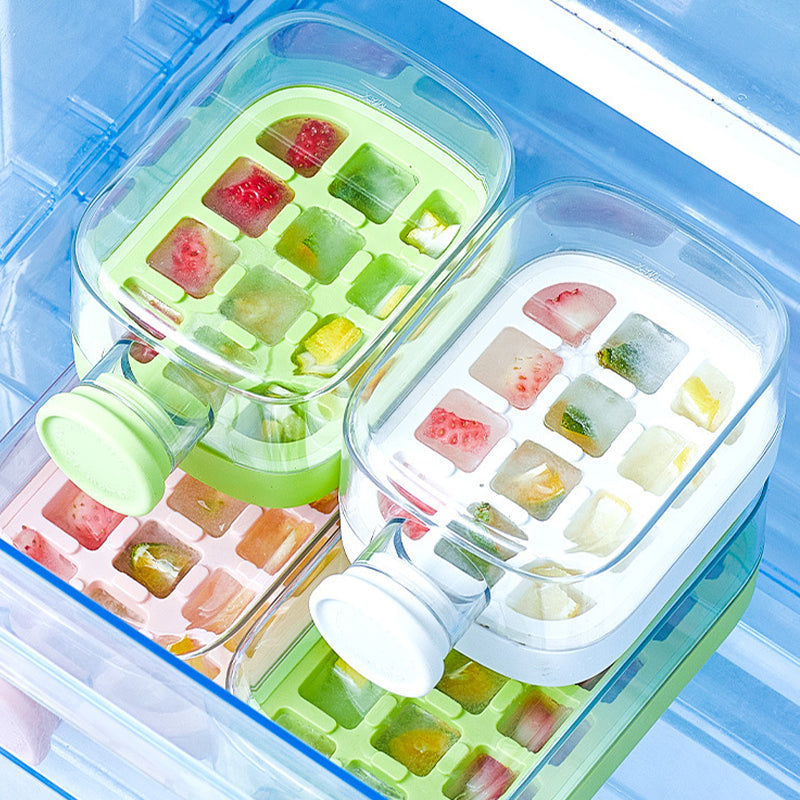 Wasserflasche mit Eiswürfelbehälter zum Drücken
