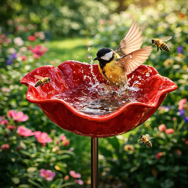 Metallblume mit Vogeltränke – Wunderschöne Gartendekoration in einem!