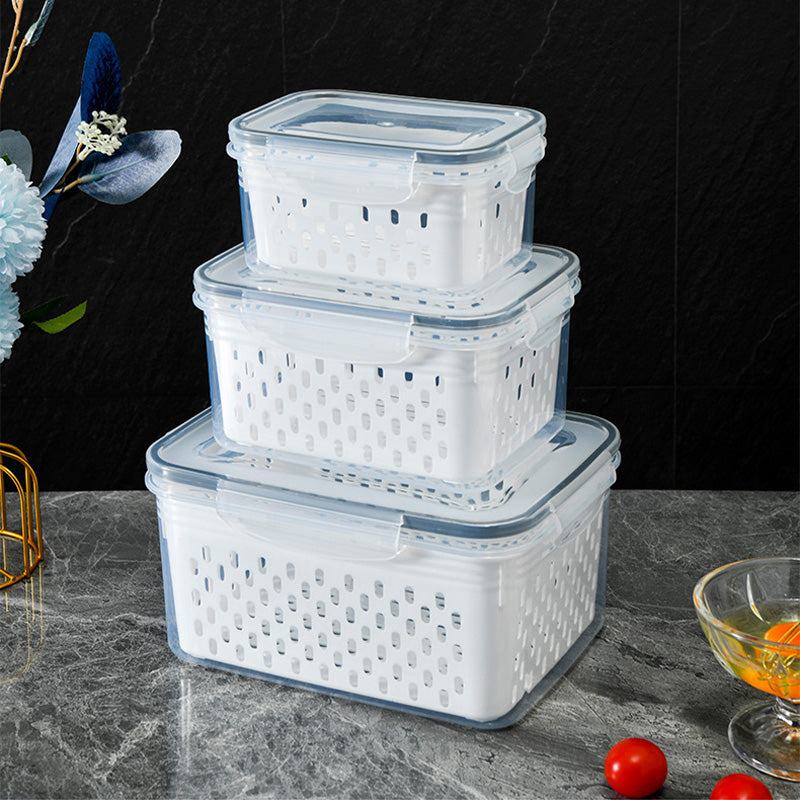 ⏰️SOMMER-ANGEBOT⌛️ 3-teiliges Obstaufbewahrungsbehälter-Set für den Kühlschrank mit herausnehmbarem Siebeinsatz