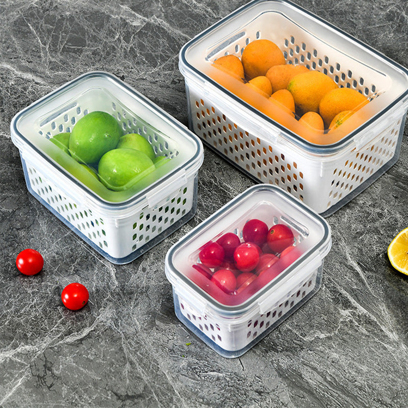 ⏰️SOMMER-ANGEBOT⌛️ 3-teiliges Obstaufbewahrungsbehälter-Set für den Kühlschrank mit herausnehmbarem Siebeinsatz