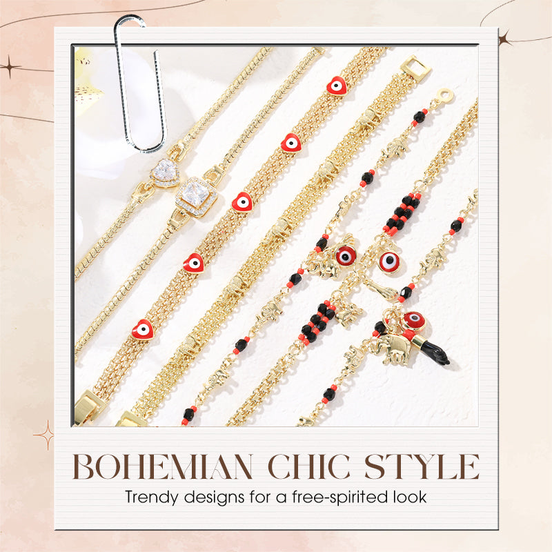 🧿 50% RABATT! 💕 Armband im Bohème-Stil mit Anhängern – Böser Blick & Elefant – Schützend, boho-chic & perfekt als Geschenk ✨