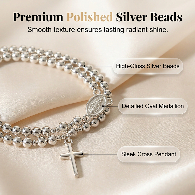 🌷💝 50% RABATT! Elegantes Doppeltes Gebetsperlenarmband mit Kreuz – Stilvoll & voller Glauben!
