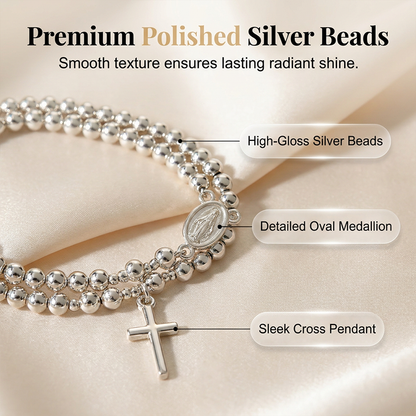 🌷💝 50% RABATT! Elegantes Doppeltes Gebetsperlenarmband mit Kreuz – Stilvoll & voller Glauben!