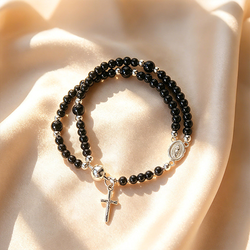 🌷💝 50% RABATT! Elegantes Doppeltes Gebetsperlenarmband mit Kreuz – Stilvoll & voller Glauben!