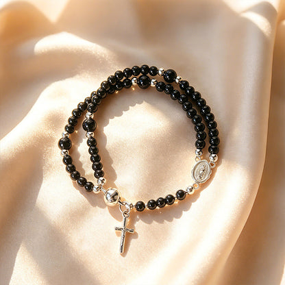 🌷💝 50% RABATT! Elegantes Doppeltes Gebetsperlenarmband mit Kreuz – Stilvoll & voller Glauben!