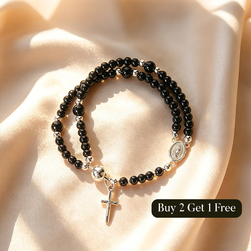 🌷💝 50% RABATT! Elegantes Doppeltes Gebetsperlenarmband mit Kreuz – Stilvoll & voller Glauben!