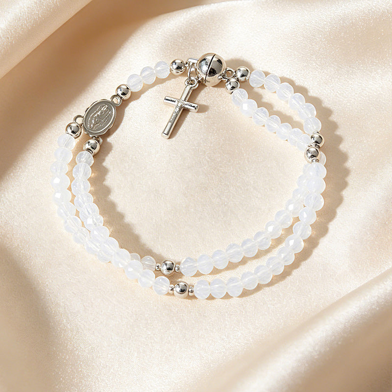 🌷💝 50% RABATT! Elegantes Doppeltes Gebetsperlenarmband mit Kreuz – Stilvoll & voller Glauben!