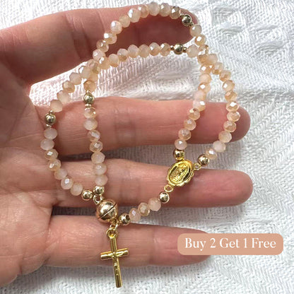 🌷💝 50% RABATT! Elegantes Doppeltes Gebetsperlenarmband mit Kreuz – Stilvoll & voller Glauben!