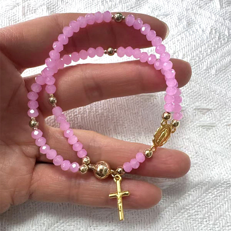 🌷💝 50% RABATT! Elegantes Doppeltes Gebetsperlenarmband mit Kreuz – Stilvoll & voller Glauben!