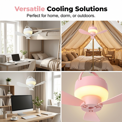 Wiederaufladbarer Hängeventilator mit LED-Nachtlicht