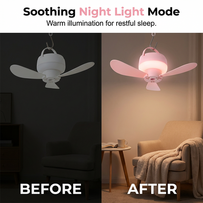 Wiederaufladbarer Hängeventilator mit LED-Nachtlicht