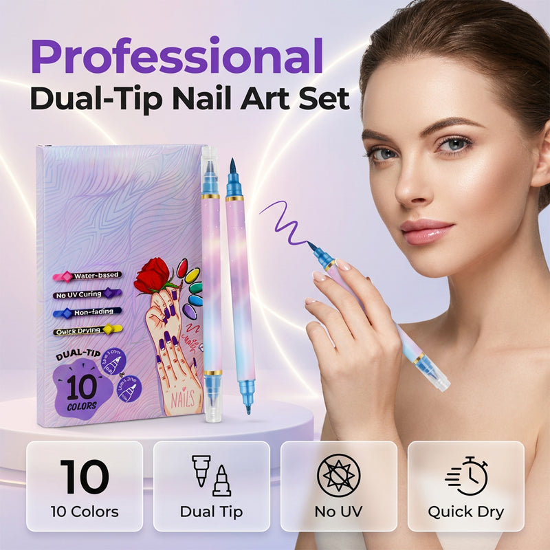 🥳2026-Bestseller🥳💞Über 50.000-mal verkauft! 💅🎨10-teiliges Set mit Nail-Art-Markern (Doppelspitze) – feine & breite Spitzen für kinderleichte DIY-Designs. Schnelltrocknend, keine UV-Lampe erforderlich! Salon-Ergebnisse für zu Hause! 🛡️✨
