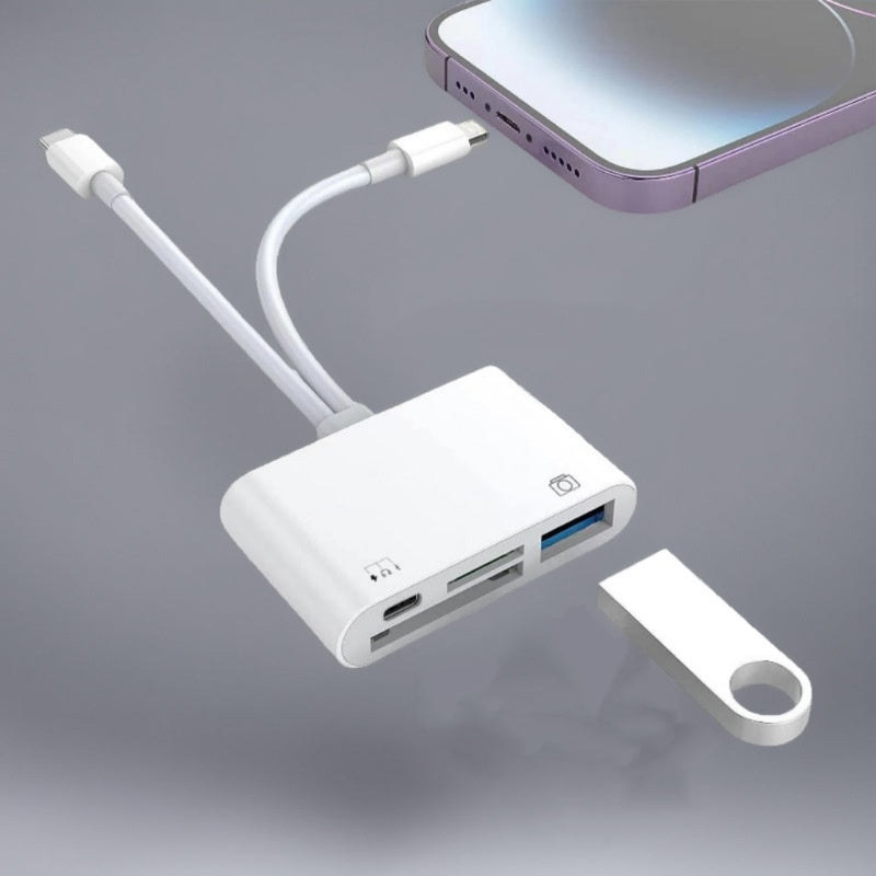 🛍️  3-in-1 Speicherkartenleser für Handy & Tablet – USB-C, Lightning, USB-A – Plug & Play für iPhone , Android, PC & Mac 📱