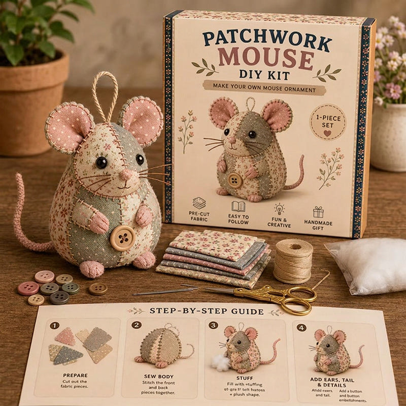 🎁✨ Handgefertigtes Nähset für eine Vintage-Maus aus Plüsch 🧵