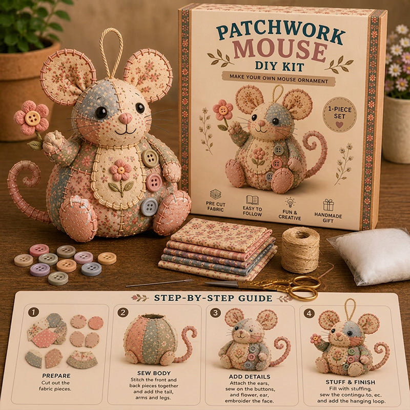🎁✨ Handgefertigtes Nähset für eine Vintage-Maus aus Plüsch 🧵