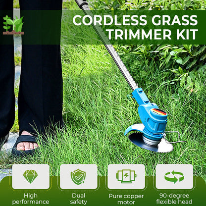🌿✂️ Blitzangebot: 50 % Rabatt! Akku-Rasentrimmer-Set – 3 austauschbare Klingen, Kupfermotor, Teleskopstiel, 2 Farben, ideal für Rasen und Garten 🔧