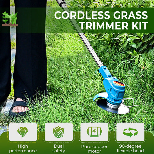🌿✂️ Blitzangebot: 50 % Rabatt! Akku-Rasentrimmer-Set – 3 austauschbare Klingen, Kupfermotor, Teleskopstiel, 2 Farben, ideal für Rasen und Garten 🔧