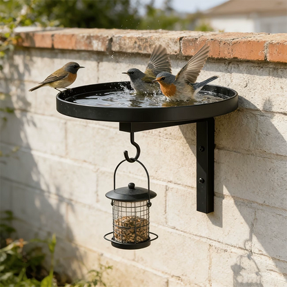 📢📢50 % Rabatt!!🥳🐦Wandmontierter Eisen-Vogeltränke & Futterhaus – dekoratives Kunsthandwerk für Garten, Terrasse & Balkon 🌿🌸