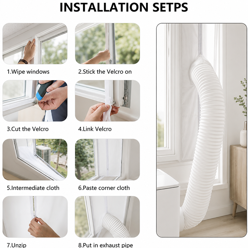 🌬️ Mobiles Klimaanlagen Fensterdichtung Set | 2 Reißverschlüsse für Einzel- & Doppelschlauch ✅ | Wasserdichtes Gewebe | Für Schiebetüren & Balkontüren 🏠 | Energiesparend & Universell