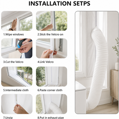 🌬️ Mobiles Klimaanlagen Fensterdichtung Set | 2 Reißverschlüsse für Einzel- & Doppelschlauch ✅ | Wasserdichtes Gewebe | Für Schiebetüren & Balkontüren 🏠 | Energiesparend & Universell