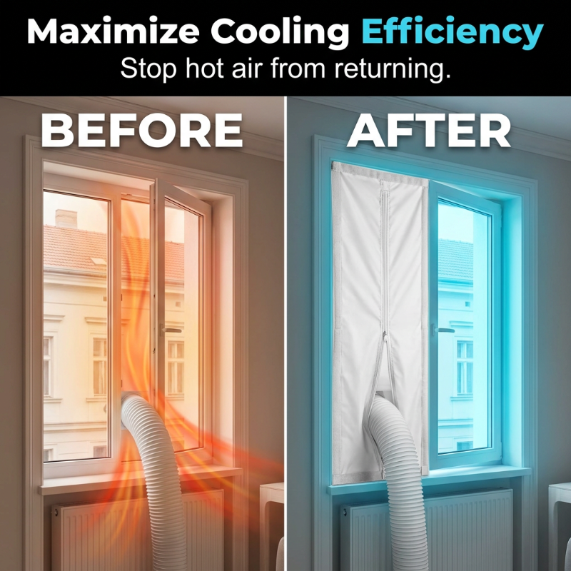 🌬️ Mobiles Klimaanlagen Fensterdichtung Set | 2 Reißverschlüsse für Einzel- & Doppelschlauch ✅ | Wasserdichtes Gewebe | Für Schiebetüren & Balkontüren 🏠 | Energiesparend & Universell