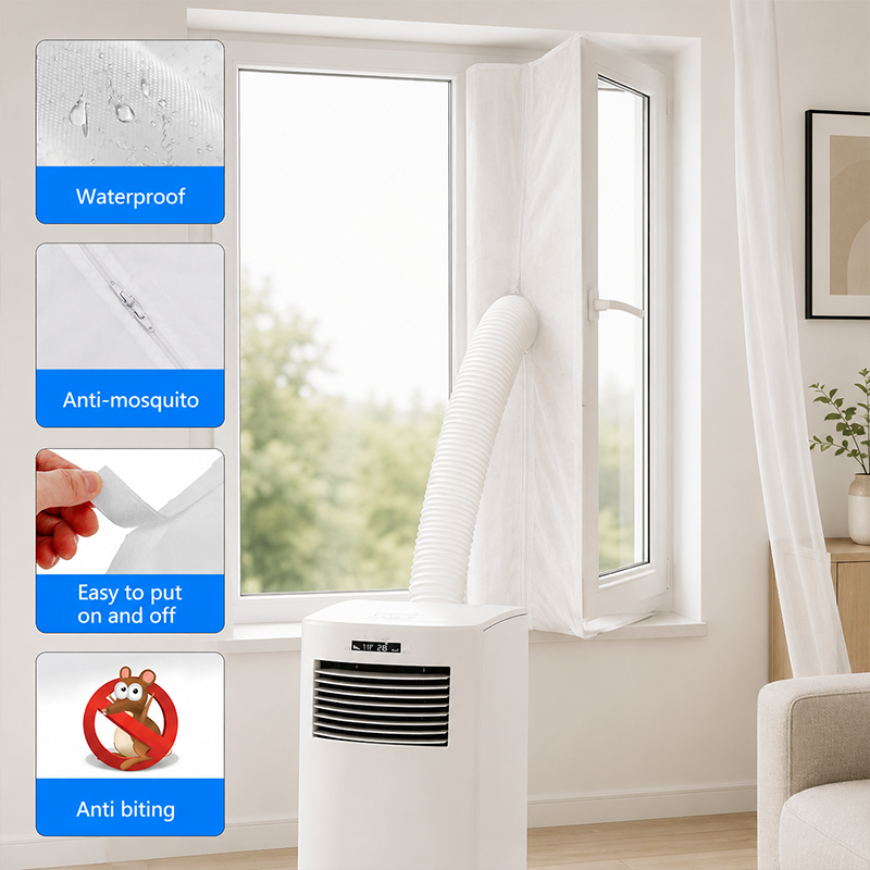 🌬️ Mobiles Klimaanlagen Fensterdichtung Set | 2 Reißverschlüsse für Einzel- & Doppelschlauch ✅ | Wasserdichtes Gewebe | Für Schiebetüren & Balkontüren 🏠 | Energiesparend & Universell