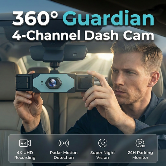 📹 4-Kanal-Dashcam mit 360°-Schutz – Rundumsicht & Nachtsicht – Ideal für sicheres Fahren und Parken – 1080P, Loop-Aufnahme & Bewegungsmelder 🚗🔒✨