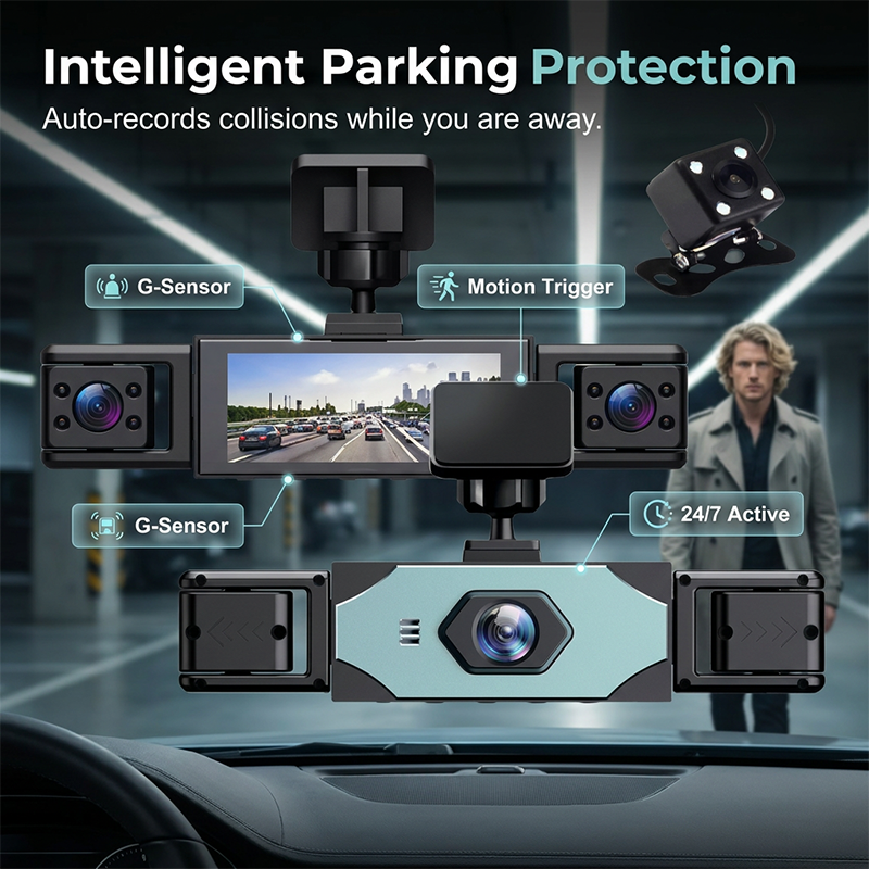 📹 4-Kanal-Dashcam mit 360°-Schutz – Rundumsicht & Nachtsicht – Ideal für sicheres Fahren und Parken – 1080P, Loop-Aufnahme & Bewegungsmelder 🚗🔒✨
