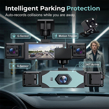 📹 4-Kanal-Dashcam mit 360°-Schutz – Rundumsicht & Nachtsicht – Ideal für sicheres Fahren und Parken – 1080P, Loop-Aufnahme & Bewegungsmelder 🚗🔒✨