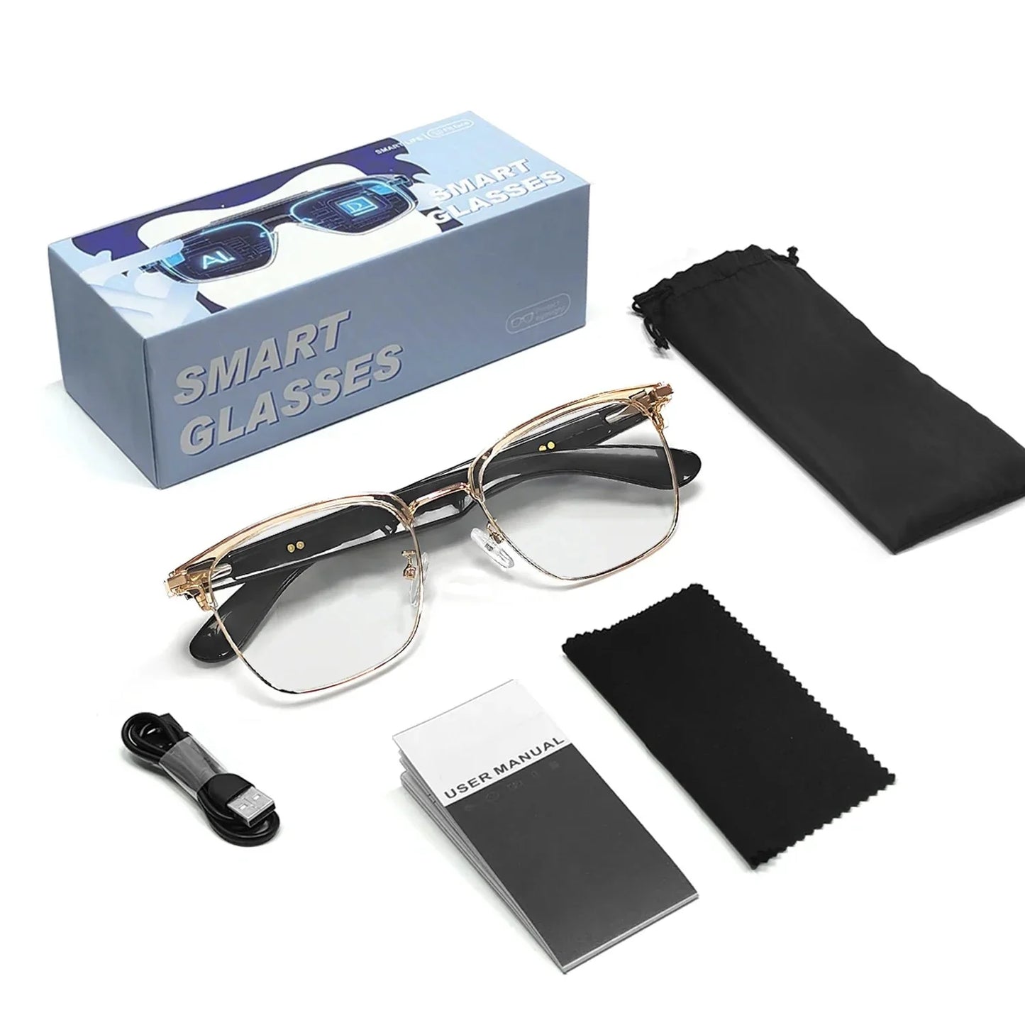 😎Intelligente Brille mit KI-Übersetzung, unterstützt 160 Sprachen und ChatGPT, mit integriertem Mikrofon und Hi-Fi-Lautsprechern