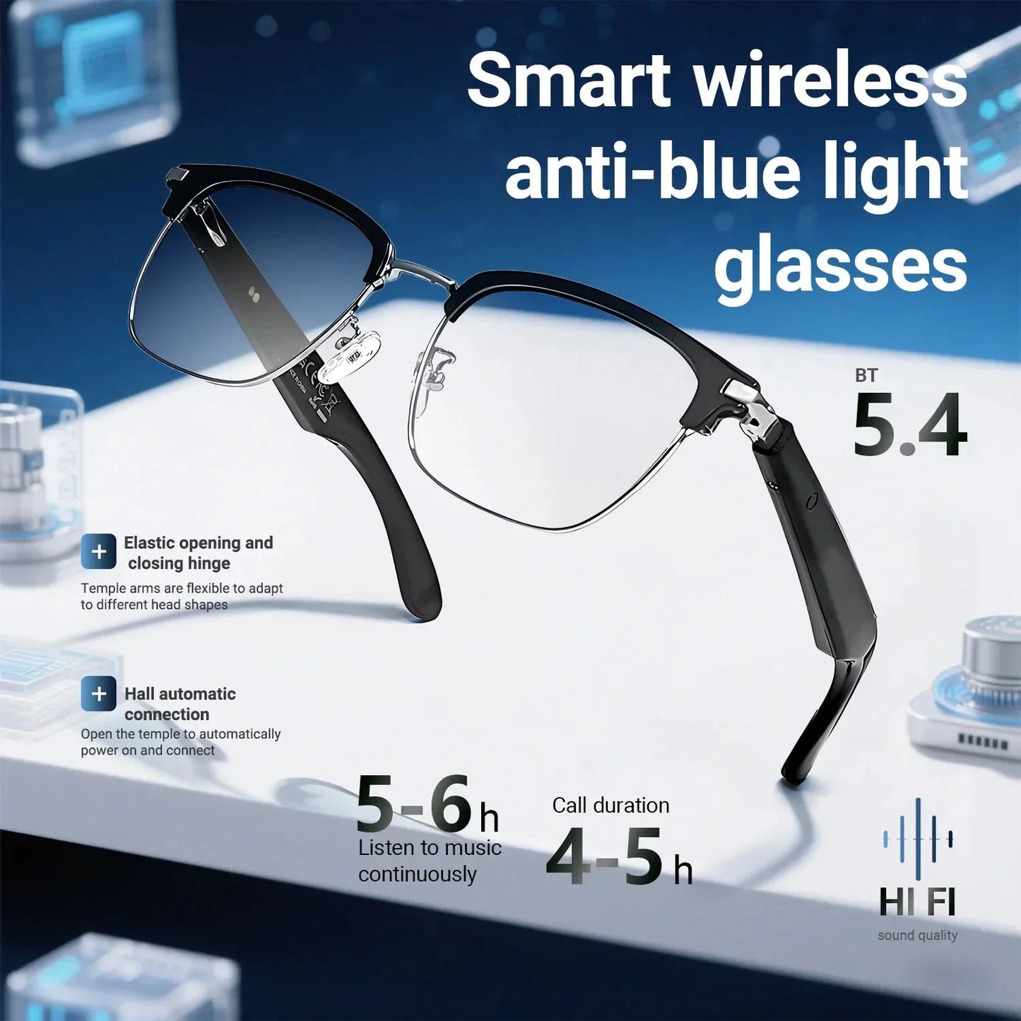 😎Intelligente Brille mit KI-Übersetzung, unterstützt 160 Sprachen und ChatGPT, mit integriertem Mikrofon und Hi-Fi-Lautsprechern