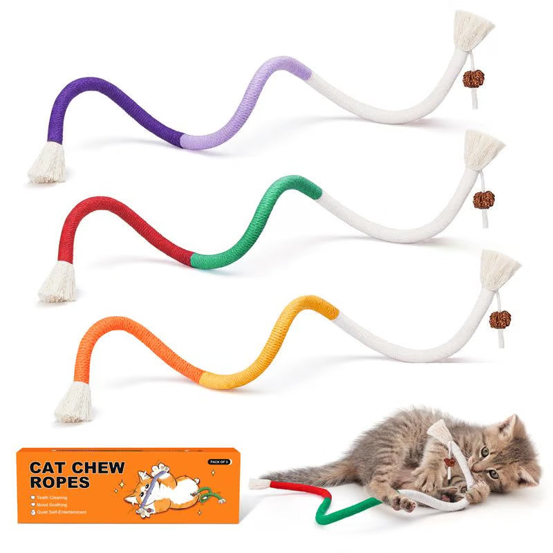 🐾🧶 Katzenspielzeug-Kauseile (3-teilig), sicheres Zahnreinigungsspielzeug für Katzenwelpen, beruhigendes interaktives Katzenspielzeug