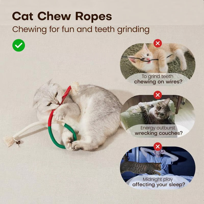 🐾🧶 Katzenspielzeug-Kauseile (3-teilig), sicheres Zahnreinigungsspielzeug für Katzenwelpen, beruhigendes interaktives Katzenspielzeug
