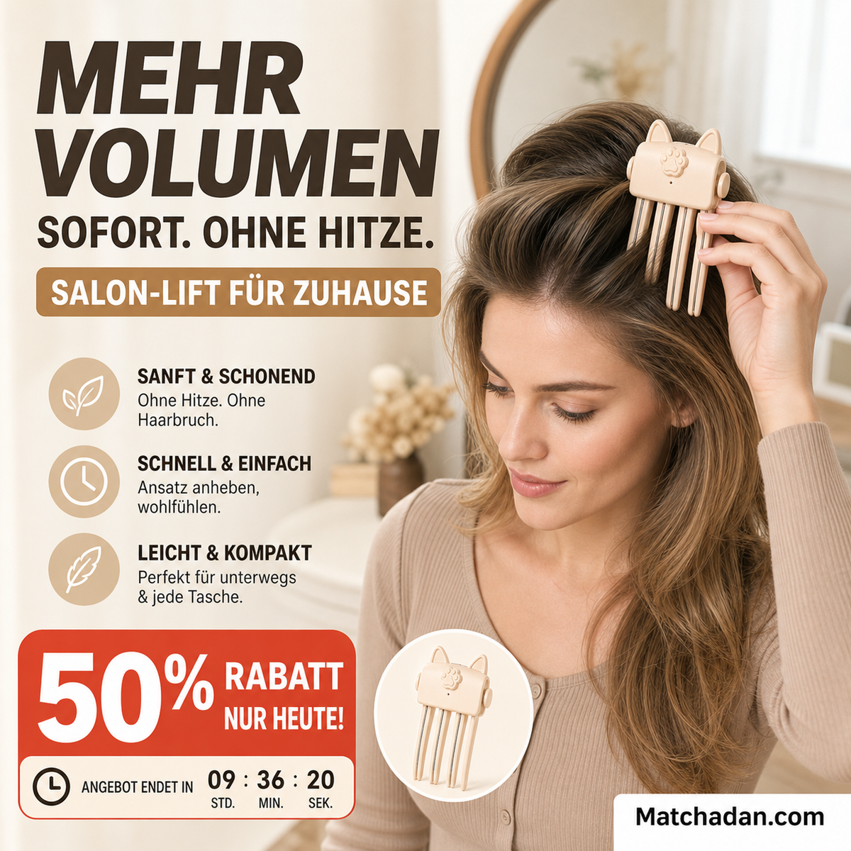 🔥 50 % RABATT – Volumen-Clip für Haarwurzeln – Sofortiges Volumen ohne Hitze, keine Abdrücke, leicht & bequem 💁‍♀️