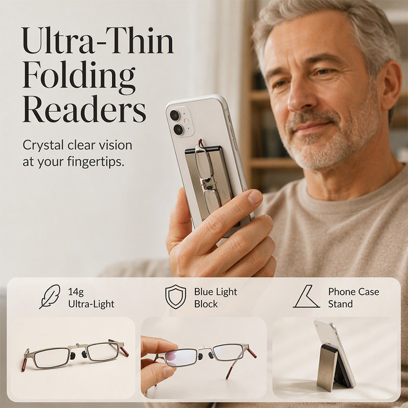 🥳HEISSER SALE 2026🥳💞50.000+ VERKAUFT!👵❤️  Ultradünne, faltbare Lesebrille mit ansteckbarer Handyhülle und Ständer